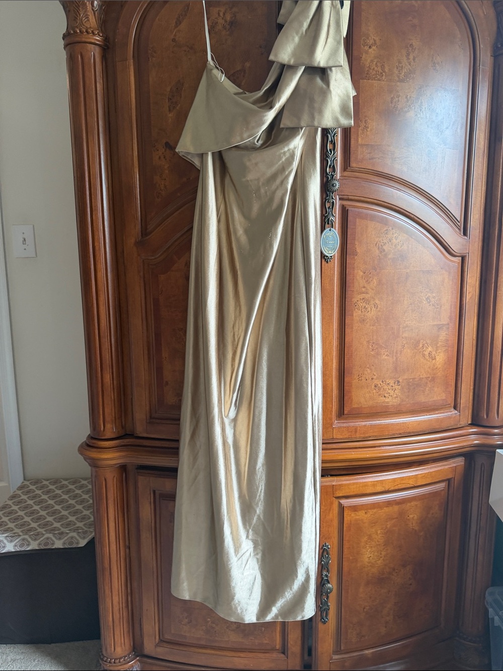 One-Shoulder Satin Evening Dress in Champagne